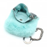 Laura B - Soft Mobile Bag - Lapin Bag with Net and Swarovski - Turquoise - Luxury High Quality Leather Bag