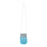Laura B - Soft Mobile Bag - Lapin Bag with Net and Swarovski - Turquoise - Luxury High Quality Leather Bag
