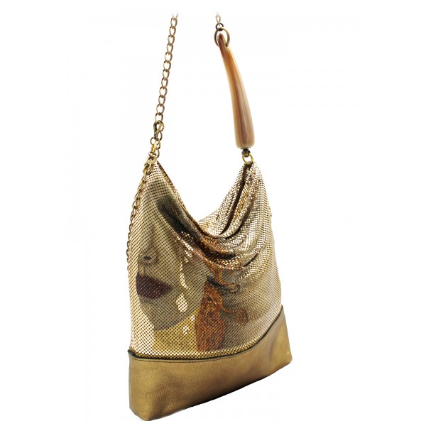 Laura B - Freya Horn Pleated Shoulder Bag - Gold - Black Wonder Woman - Luxury High Quality Bag