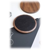 Woodcessories - Wireless Charging Station Dock Qi (10W) - Walnut & Leather - Real Wood Premium Eco Pad - iPhone - Samsung