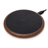 Woodcessories - Wireless Charging Station Dock Qi (10W) - Walnut & Leather - Real Wood Premium Eco Pad - iPhone - Samsung