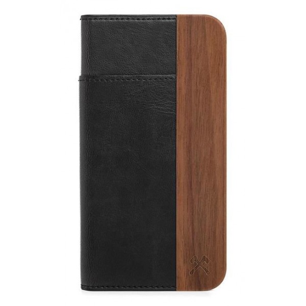 Woodcessories - Eco Wallet Flip Cover - Real Wood and Leather - Rich Walnut - iPhone X / XS - Eco Case - Flip Collection