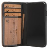 Woodcessories - Eco Wallet Flip Cover - Vero Legno e Pelle - Noce Ricco - iPhone X / XS - Eco Case - Flip Collection