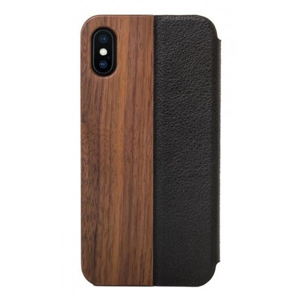 Woodcessories - Eco Wallet Flip Cover - Real Wood and Leather - Walnut - iPhone XR - Eco Case - Flip Collection