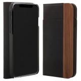 Woodcessories - Eco Wallet Flip Cover - Real Wood and Leather - Rich Walnut - iPhone XR - Eco Case - Flip Collection