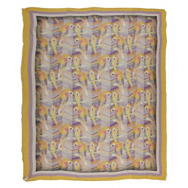 813 - Annalisa Giuntini - Silk Scarf with Colored Parrots - Scarves and Foulard - Scarf of High Quality Luxury