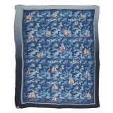 813 - Annalisa Giuntini - Silk Scarf with Boats in Camouflage Blue - Scarves and Foulard - Scarf of High Quality Luxury