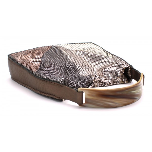 Laura B - Chloe Hand Bag - Pink Bronze Lamb Leather - Gold White Silver Black - Luxury High Quality Bag