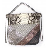 Laura B - Thea Clutch Bag - Natural Python Leather - Rose Silver White - Luxury High Quality Bag