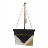 Laura B - Zoe Clutch Bag - Coccodrillo Nero - Nero Oro Bianco Argento - Borsa di Alta Qualità Luxury