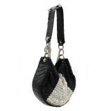Laura B - U Turn Croco Hand - Black Croco - Black Silver White - Strap Bag - Luxury High Quality Bag