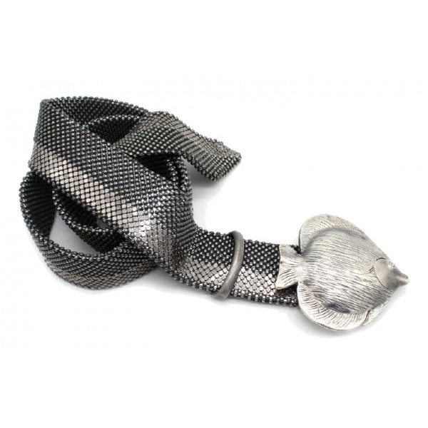 Laura B - Fish Belt - Doppia Maglia - Argento - Cintura in Maglia - Cintura di Alta Qualità Luxury