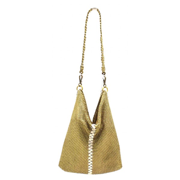 Laura B - New Basic Party Bag - Mesh Bag - Gold - Strap Bag - Luxury High Quality Bag