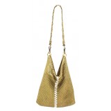 Laura B - New Basic Party Bag - Mesh Bag - Gold - Strap Bag - Luxury High Quality Bag