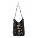 Laura B - Line Box Disco Bag - Leather and Mesh Bag - Black - Strap Bag - Luxury High Quality Bag