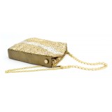 Laura B - Line Box Disco Bag - Leather and Mesh Bag - Gold - Strap Bag - Luxury High Quality Bag