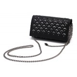 Laura B - Jaipur Clutch Bag - Leather and Mesh Bag - Black - Belt Bag - Luxury High Quality Bag