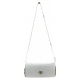 Laura B - Jaipur Clutch Bag - Leather and Mesh Bag - White - Belt Bag - Luxury High Quality Bag