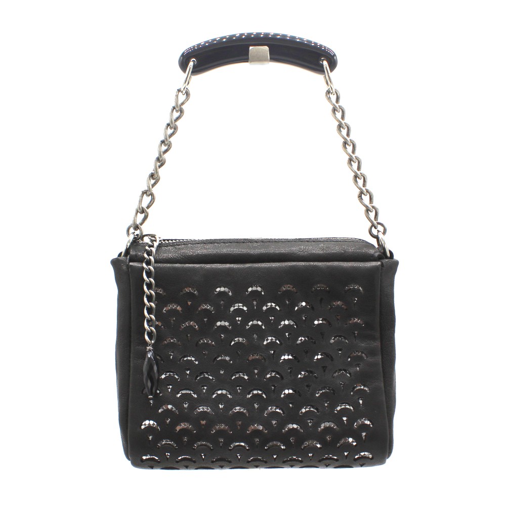 Laura B - Jaipur Bauletto Mini - Leather and Mesh Bag - Black - Strap Bag -  Luxury High Quality Bag - Avvenice