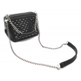 Laura B - Jaipur Bauletto Mini - Leather and Mesh Bag - Black - Strap Bag - Luxury High Quality Bag