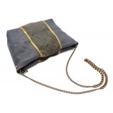 Laura B - Irma Shoulder Strap - Lamb Leather - Black Dorè Gold - Shoulder Bag - Luxury High Quality Bag