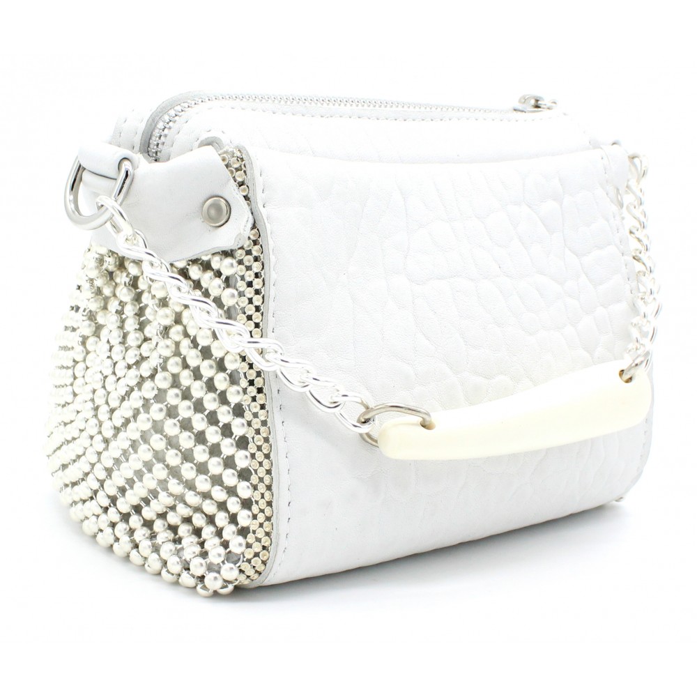 Laura B - Bauletto Mini - Leather and Mesh Bag - White - Strap Bag - Luxury  High Quality Bag - Avvenice