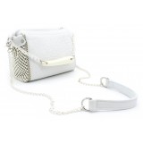 Laura B - Bauletto Mini - Leather and Mesh Bag - White - Strap Bag - Luxury High Quality Bag