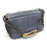 Laura B - Bauletto Big - Leather and Mesh Bag - Lamb - Grey Dorè - Strap Bag - Luxury High Quality Bag