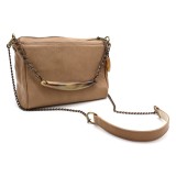Laura B - Bauletto Leather - Leather and Mesh Bag - Beige - Strap Bag - Luxury High Quality Bag