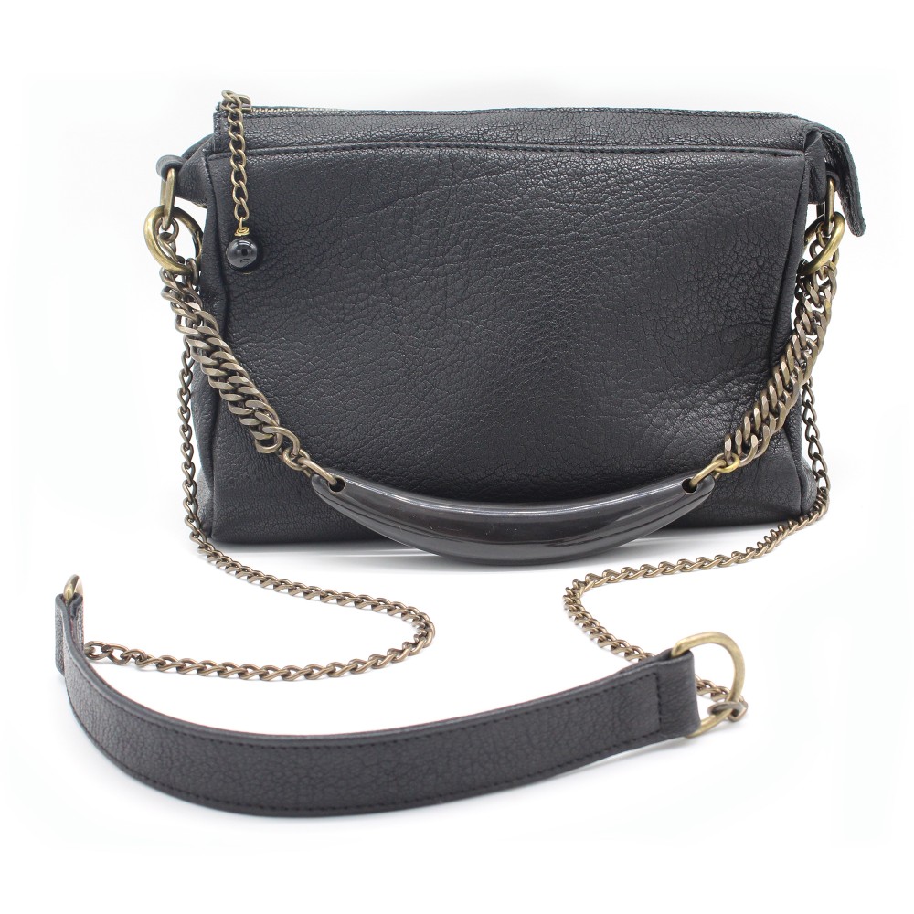Laura B - Bauletto Leather - Leather and Mesh Bag - Black - Strap Bag ...