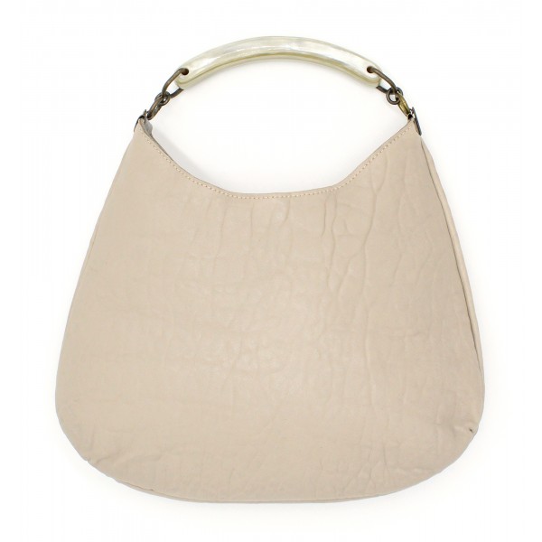 Laura B - Moon Horn Handbag - Leather and Mesh Bag - Sand - Strap Bag - Luxury High Quality Bag