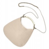 Laura B - Moon Horn Handbag - Leather and Mesh Bag - Sand - Strap Bag - Luxury High Quality Bag