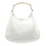 Laura B - Moon Horn Handbag - Borsa in Pelle e Maglia - Bianco - Borsa Strap - Borsa di Alta Qualità Luxury