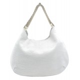 Laura B - Moon Shoulder Bag - Leather and Mesh Bag - Lamb - White - Shoudler Bag - Luxury High Quality Bag