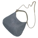 Laura B - Moon Shoulder Bag - Leather and Mesh Bag - Lamb - Grey - Shoudler Bag - Luxury High Quality Bag