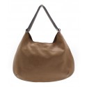 Laura B - Moon Shoulder Bag - Leather and Mesh Bag - Lamb - Beige - Shoudler Bag - Luxury High Quality Bag