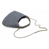 Laura B - Moon Shoulder Bag - Leather and Mesh Bag - Lamb - Grey - Shoudler Bag - Luxury High Quality Bag