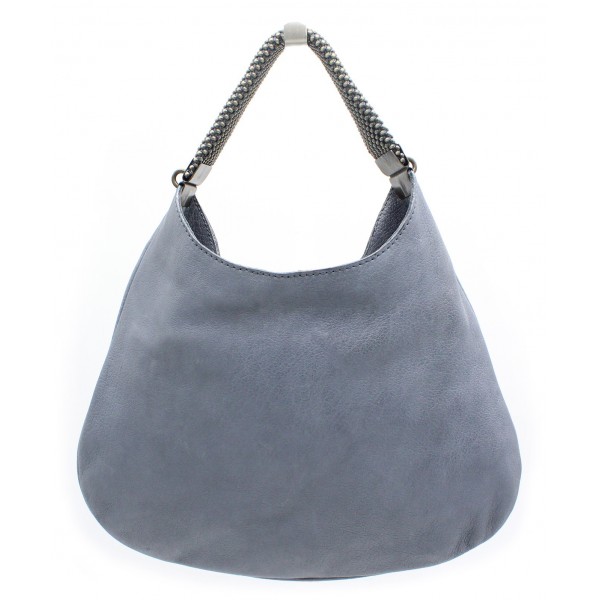 Laura B - Moon Handbag - Borsa In Pelle E Maglia - Agnello - Grigio ...