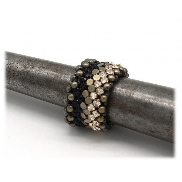 Laura B - Mia Ring - Mesh and Swarovski Ring - Doré - Black Swarovski - Handmade Ring - Luxury High Quality