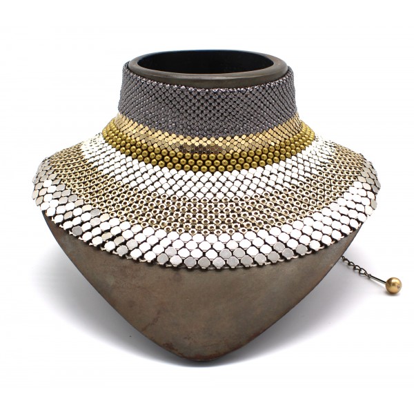 Laura B - 3&4&6 Choker - Mesh Necklace - Shiny Silver, Gold, Silver, White - Handmade Necklace - Luxury High Quality
