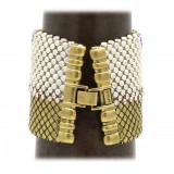 Laura B - Pyramid Cuff - Bracciale in Maglia e Swarovski - Oro - Swarovski Lilla - Bracciale Artigianale - Alta Qualità Luxury
