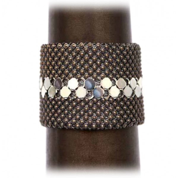 Laura B - Pyramid Cuff - New Basic Cuff - Mesh Bracelet - Dorè - White Line - Handmade Bracelet - Luxury High Quality
