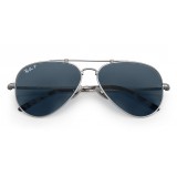 Ray-Ban - RB8125 9165 - Original Aviator Titanium - Matte Silver - Polarized Blue Mirror Lenses - Sunglass - Ray-Ban Eyewear
