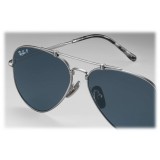 Ray-Ban - RB8125 9165 - Original Aviator Titanium - Matte Silver - Lente Polarizzata Blu Specchiata - Occhiali da Sole - Eyewear