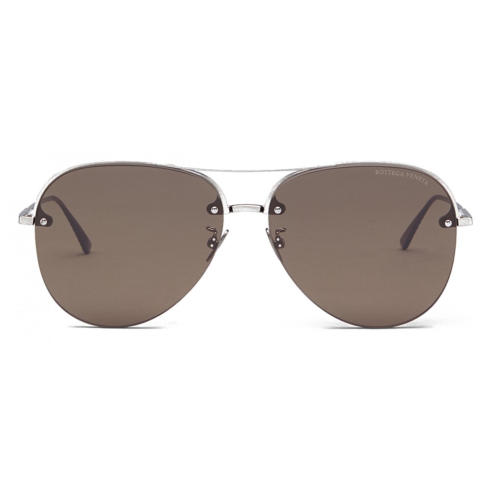Bottega Veneta - Metal Aviator Sunglasses - Silver Brown - Sunglasses ...