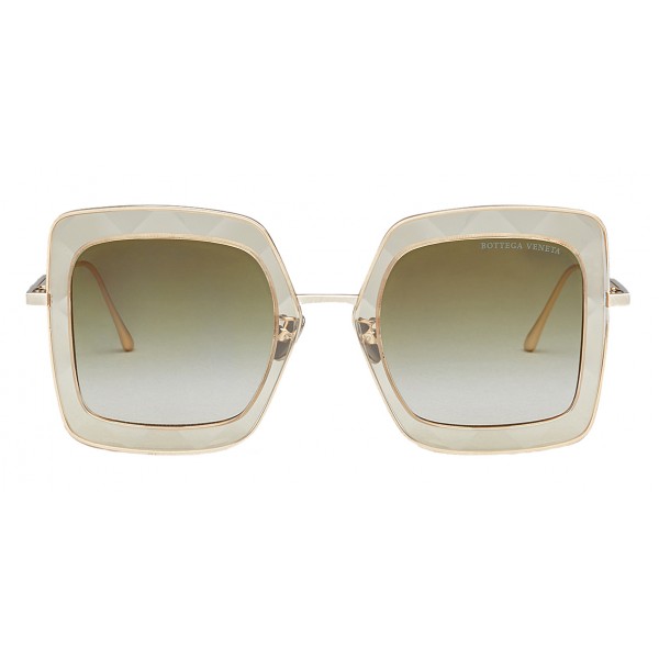 Bottega Veneta - Acetate Square Oversize Sunglasses - Yellow Gold Green - Sunglasses - Bottega Veneta Eyewear