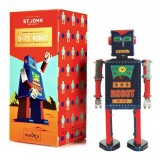 Saint John - D-73 Robot - Giocattolo di Latta Retro da Collezione Meccanico a Carica - Rosso e Blu - Tin Toys