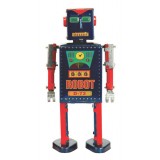 Saint John - D-73 Robot - Giocattolo di Latta Retro da Collezione Meccanico a Carica - Rosso e Blu - Tin Toys