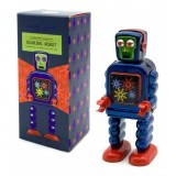 Saint John - Gearing Robot - Giocattolo di Latta Retro da Collezione Meccanico a Carica - Rosso e Blu - Tin Toys