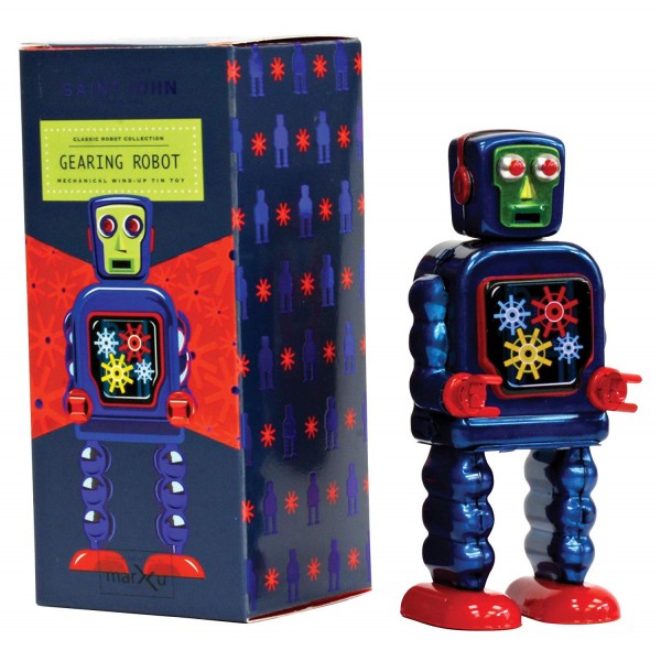 Saint John - Gearing Robot - Collectible Retro Wind Up Tin Toy - Red and  Blue - Tin Toys - Avvenice